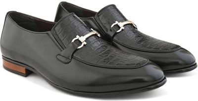 House of Pataudi Men formal offic wear durable slip on moccasins horsebit loafers shoes Slip On For Men(Black , 9)