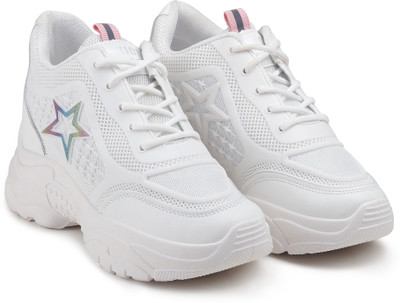 Cassiey Women's Inner High Heel Sports Walking Shoes High Tops For Women(White , 7)