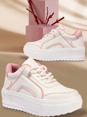 VENDOZ Stylish Trending Sneakers For Women(White, Pink , 5)