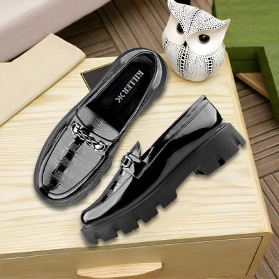 KILLER Men's Latest Patent Material Party Wear Slip-on Parada shoes Party Wear For Men(Black , 8)
