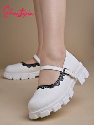SHOETOPIA Round Toe Mary Janes Bellies For Women & Girls For Women(White , 8)