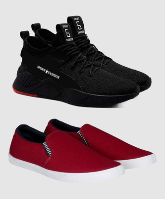 HOTSTYLE 2 Pair Combo Sneakers For Men(Maroon, Black , 10)