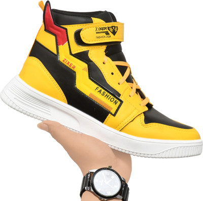 Zixer Casual High Top Shoes For Men High Ankle Boy's Sneakers Fashion Trending Bikers Casuals For Men(Yellow , 6)