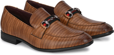INVICTUS Faux Leather Buckle Mocassin For Men(Tan , 8)