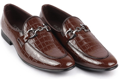 FAUSTO Party Formal Patent Leather Embossed Design Buckle Loafer Shoes Slip On For Men(Tan , 8)