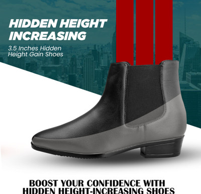 BXXY Black Casual Formal Office Wear Boot For Men With 9 Cm Hidden Height Increasing Slip On For Men(Black , 6)