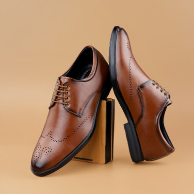 TR Partywear Formal Brogue Lace Up Corporate Casuals For Men(Tan , 6)