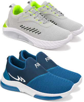 World Wear Footwear Stylish Lightweight Sports Running Shoes for Men | Breathable Comfort Running Shoes For Men(Grey, Blue , 8)