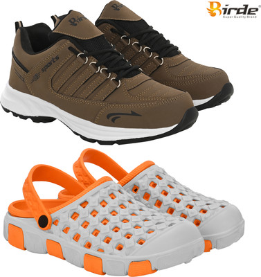 Birde Birde Lightweight Combo Pack of 2 Stylish Sports Gym, Shoes With Clogs Walking Shoes For Men(Brown, Orange , 8)