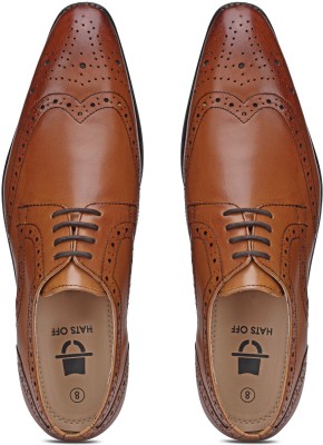 HATS OFF ACCESSORIES Textured Genuine Leather Tan Formal Oxfords Oxford For Men(Tan)