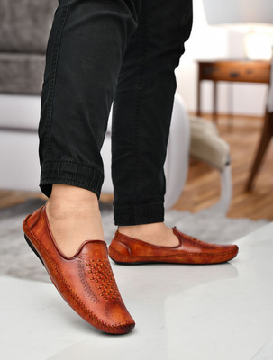 PROVOGUE Men’s Synthetic Leather Loafers | Lightweight AirMix Casual Shoes Loafers For Men(Tan , 10)