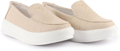 FAUSTO Slip-On Casual Loafers|Lightweight Soft Sole Platform Shoes|Everyday Comfort Slip On Sneakers For Women(Beige , 4)