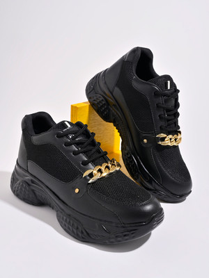 SHOETOPIA Chain Detailed Black Sneakers For Women & Girls Sneakers For Women(Black , 6)