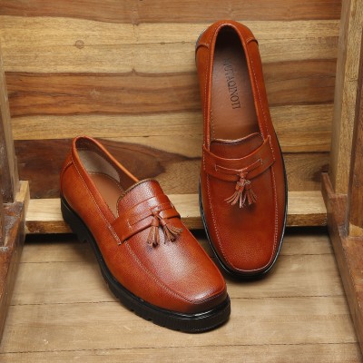 MUTAQINOTI Tan Faux Leather Shoe Gothic Platform Moccasin for Men Slip On For Men(Tan)