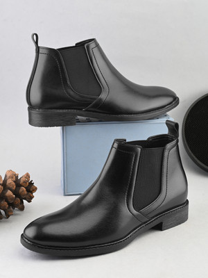 Roadster Men black solid pu slip on high top comfortable regular chelsea boots Boots For Men(Black , 7)