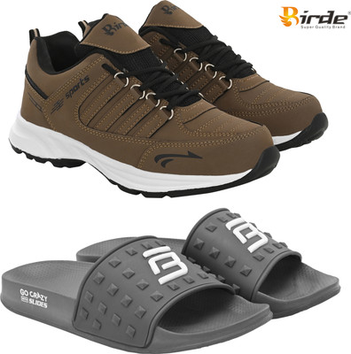 Birde Birde Lightweight Combo Pack of 2 Stylish Sports Gym, Shoes With Slides Walking Shoes For Men(Brown, Grey , 6)