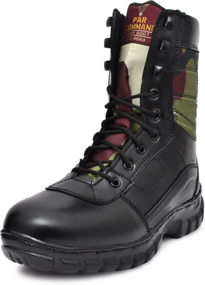 Para Commando Combat U Design Army Boots Genuine Leather Lace Up For Men(Black , 10)