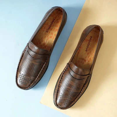 PROVOGUE Synthetic Leather Loafers | Lightweight AirMix Sole | Cushion Comfort Loafers For Men(Brown , 8)