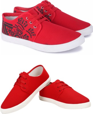 Free Kicks Combo Of 2 Shoes FK-202 & FK-201 Sneakers For Men(Red , 9)