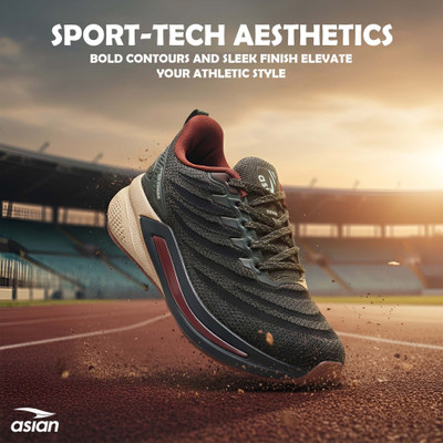 asian Powerplay-25 Men's Running Shoes | Sports Sneakers Lightweight & Stylish Running Shoes For Men(Black , 8)