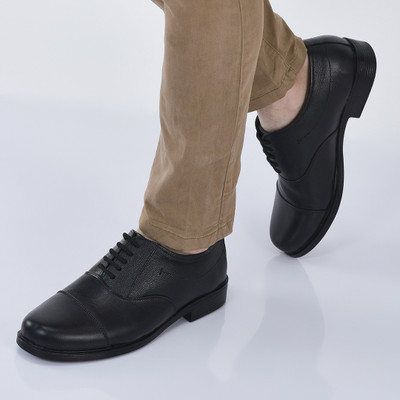 FAUSTO Genuine Leather Formal Office Comfort Broad Feet Lace Up Shoes Oxford For Men(Black , 10)