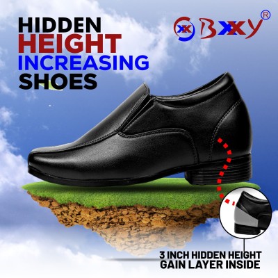 YUVRATO BAXI Men 3 Inch Hidden Height Increasing Black Formal Slip-On Shoes. Slip On For Men(Black)