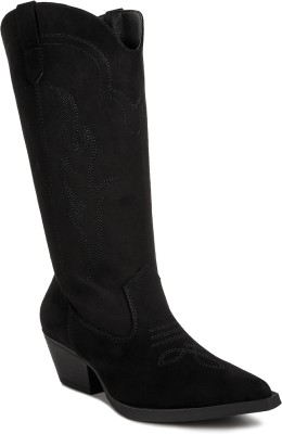 London Rag Black Ginni Embroidered Calf Boots Boots For Women(Black)
