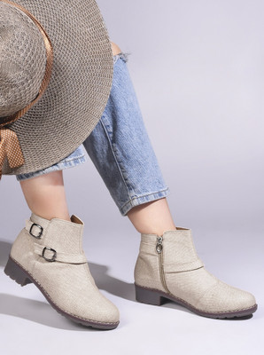 TRYME Boots For Women(Beige , 6)
