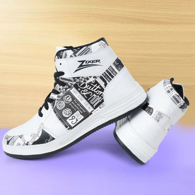 Zixer High Ankle Sneakers Shoes For Boys Color Blocked Casual High Tops Stylish Print High Tops For Men(Grey , 6)