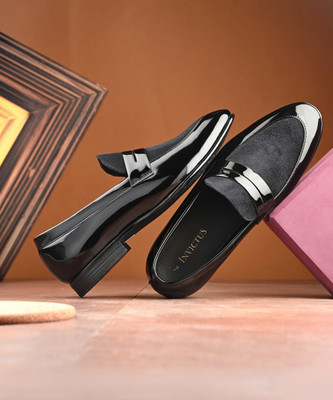 INVICTUS Invictus Men Black Faux Leather Formal Slip On Loafers Slip On For Men(Black , 10)
