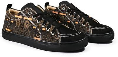 KOBSOOK Luxe Men Low Ankle Sneakers for Men (Egyptian) Sneakers For Men(Black, Orange , 12)