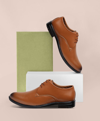 Zixer Synthetic Leather Mens Formal Shoes || Office And Party Wear Formal Shoes Men Latest Stylish|| Formal Shoes For Men Leather Look Lace Up For Men(Tan , 8)