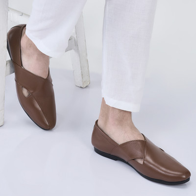 FAUSTO Criss Cross Slip On Wedding Party Juttis and Mojaris For Men(Tan , 10)