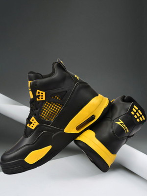 Zixer High Top Sneakers Shoes daily wear with Memory Cushion Footbed casual shoes High Tops For Men(Yellow, Black , 9)