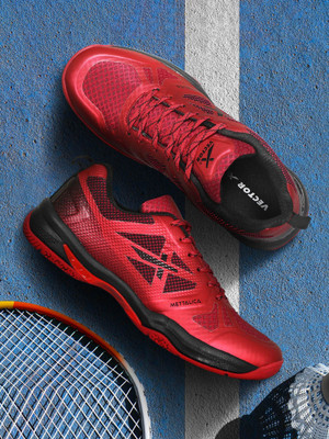 VECTOR X Mettalica Breathable Mesh Upper TPU Film | EVA & Rubber Sole| PU insole Badminton Shoes For Men(Red , 5)
