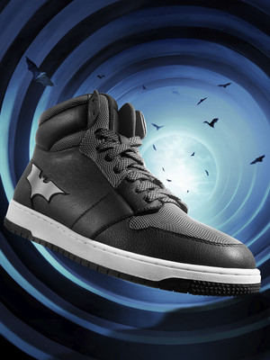 BEWAKOOF Dark Knight Reflective Color Block High-Top Sneakers For Men(Black, Grey , 8)