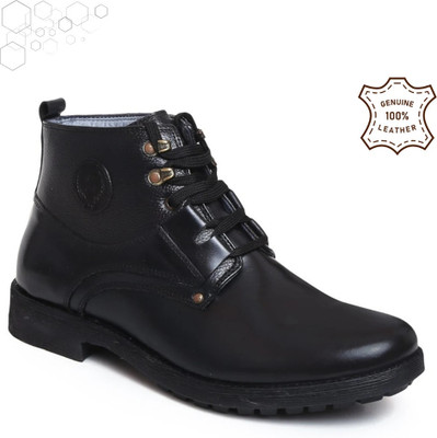 Zoom Shoes Genuine Leather High Ankle Boots| Lace-up & Soft Cushioned Insole Daily Comfort Boots For Men(Black , 7)