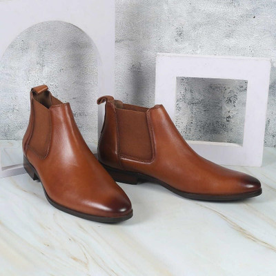 Laceup co. Synthetic Leather Lightweight Comfortable Slip On Chelsea Boots Boots For Men(Brown , 7)