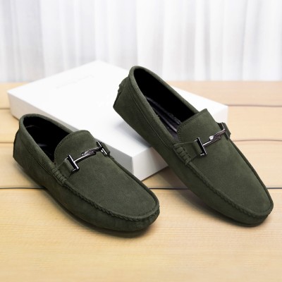 LOUIS STITCH Green Italian Suede Leather Casual Loafers for Men (ITSUD) Size 6 Loafers For Men(Green , 6)