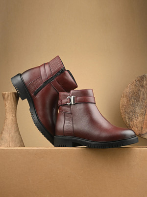 Roadster Stylish Textured Ankle Length Versatile Boots For Women(Brown , 5)