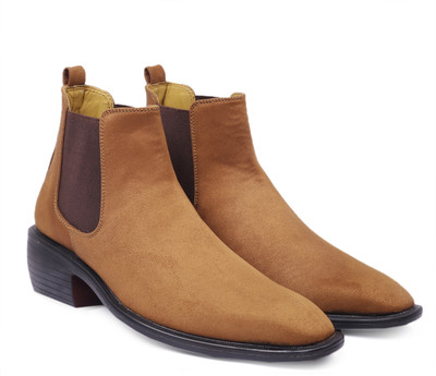 BXXY Men's New Arrival Suede Material Height Increasing Elavetor Tan Chelsea Boots Boots For Men(Tan, Brown , 10)