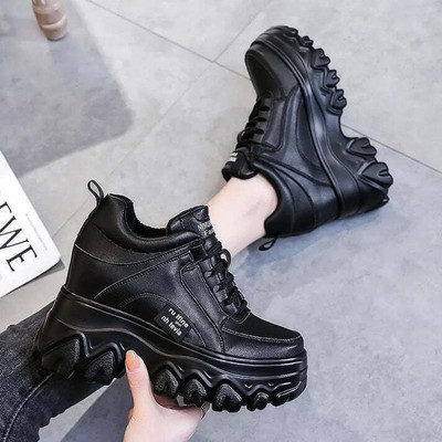 Ifah Korean New Ultra-Light Sports Running Shoes with Thick Sole Walking Style Shoes Sneakers For Women(Black , 7)