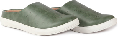 FAUSTO Back Open Stylish Design Slip On Shoes Loafers For Men(Olive , 7)