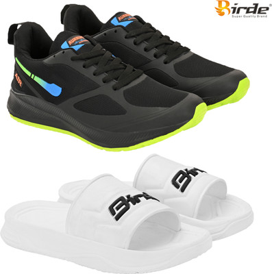 Birde Birde New Memory Foam Combo Pack of 2 Gym, Outdoor, Running Shoes With Slides Walking Shoes For Men(Black, White , 6)