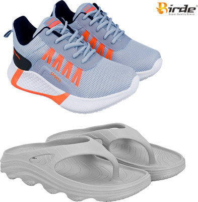 Birde Stylish Combo Pack of 2 Lightweight Gym, Running Shoes With Clogs Walking Shoes For Men(Grey, Orange , 9)