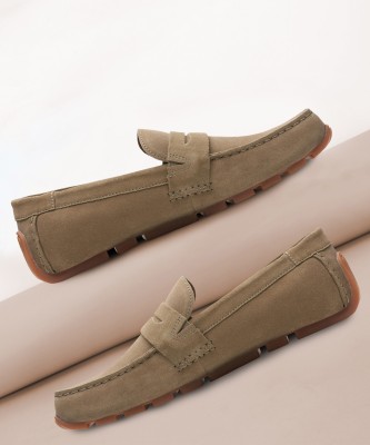 CLARKS Oswick Bar Olive Suede Loafers For Men(Multicolor , 10)