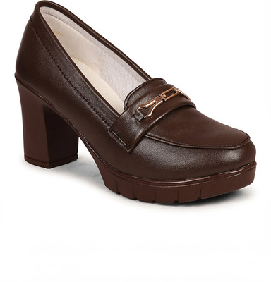 COMMANDER Casual and Trendy Heel Loafers for Women Corporate Casuals For Women(Brown , 8)