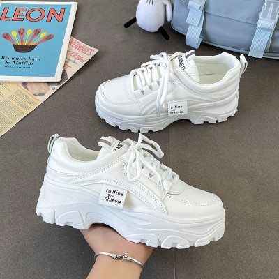 Ifah Korean Women's shoes thick-soled white shoes spring inner height increase Shoes High Tops For Women(White , 7)
