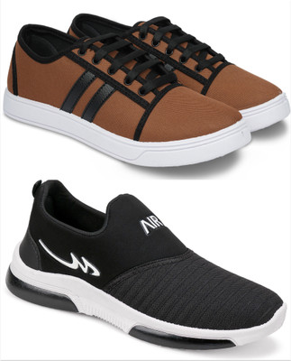 Free Kicks Combo Of 2 Shoes FK-Camp & FK-Mexico Sneakers For Men(Black , 6)