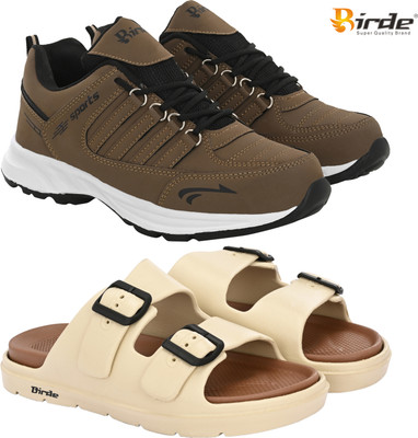 Birde Birde Lightweight Combo Pack of 2 Stylish Sports Gym, Shoes With Sandals Walking Shoes For Men(Brown, Beige , 8)